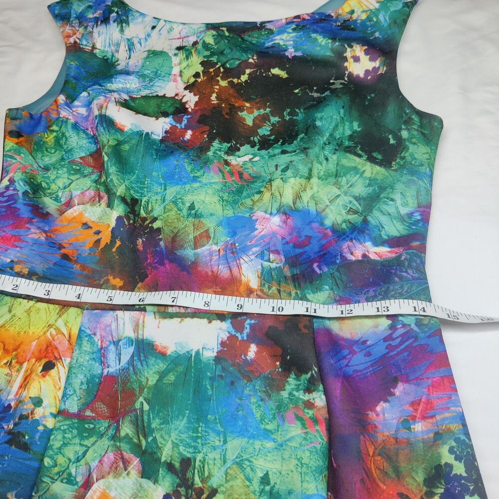 Betsey Johnson Colorful Watercolor Fit & Flare Sleeveless Artsy Midi Dress 6 - Picture 11 of 12